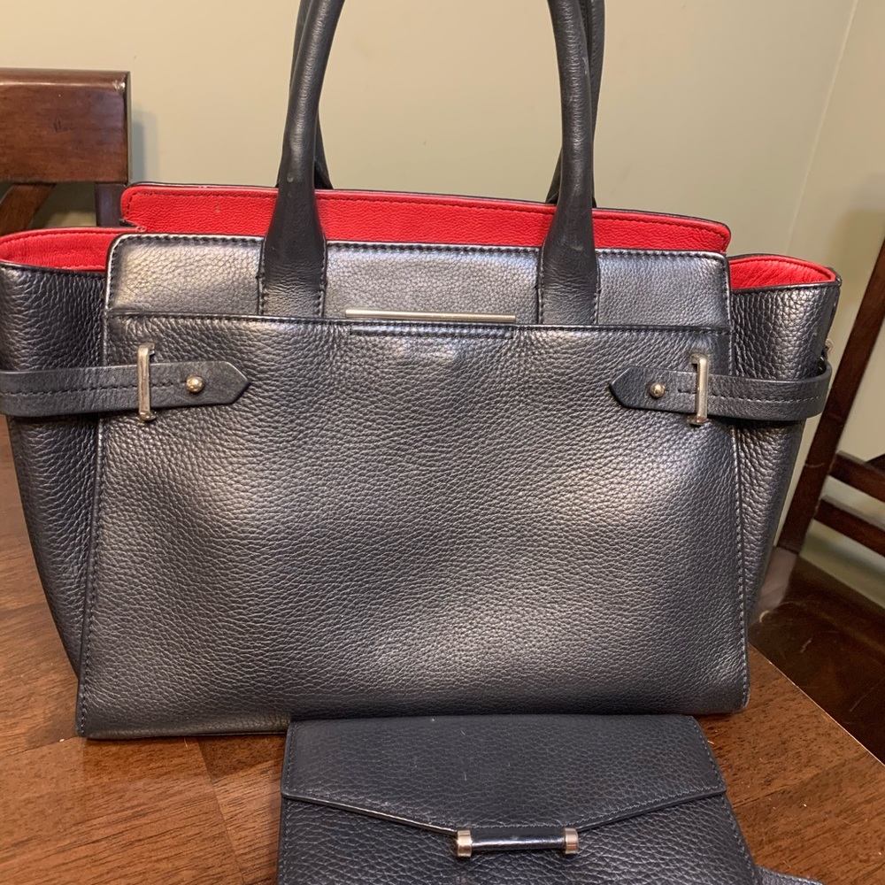 Jasper Conran black leather tote/matching wallet